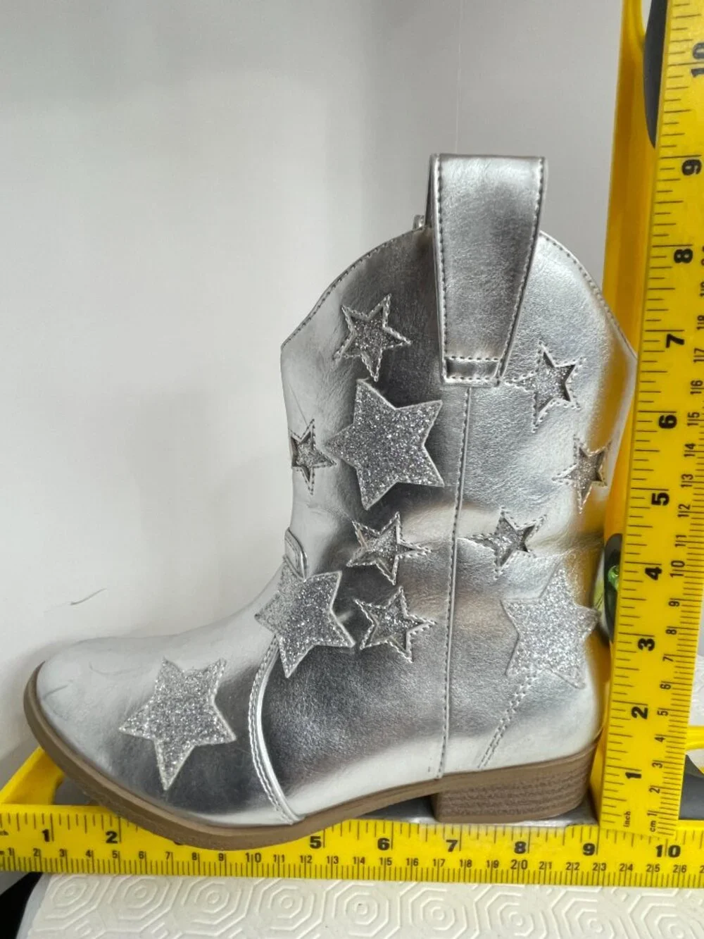 Dream Pairs Silver Faux Leather Glitter Star Western Cowgirl Boots Kids Girls 3